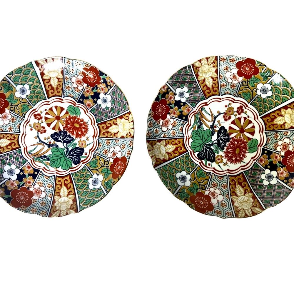 Japanese Tachikichi Vintage Imari 10" Red LIne Marked Dinner Plates-Set of 2